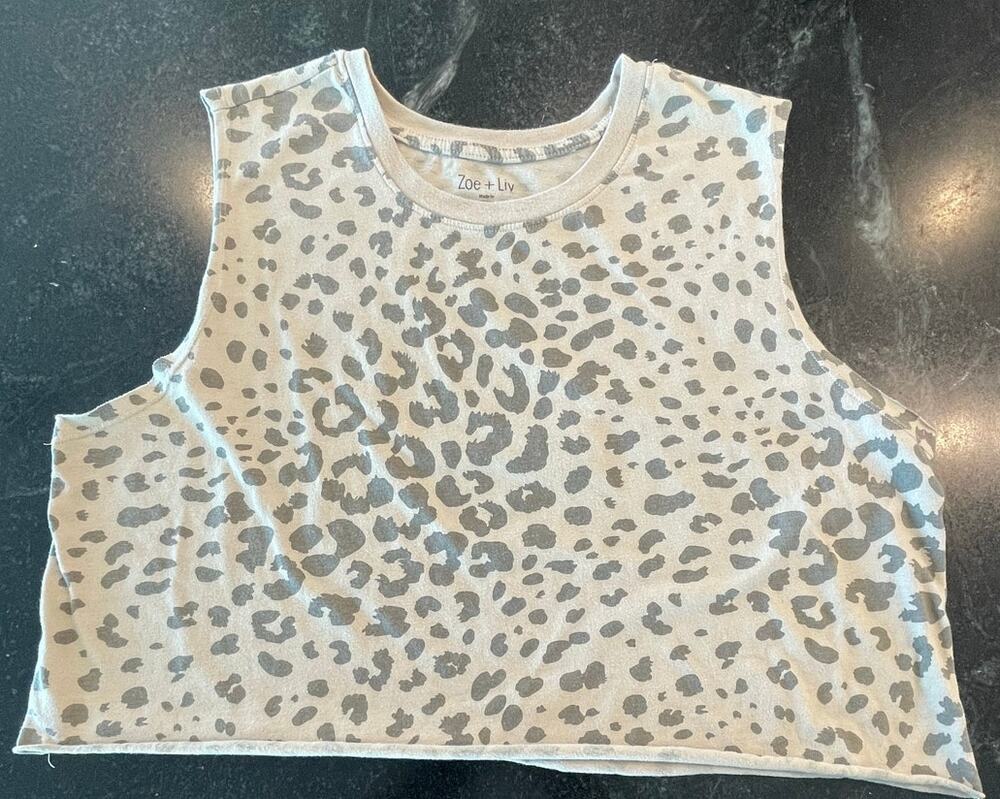Zoe & Liv neutral leopard crop Tank tee XL